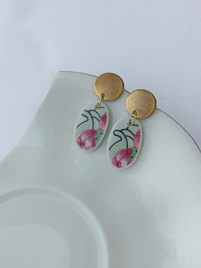 Boucles d&#039;oreilles pendantes - porcelaine Limoges - no.2
