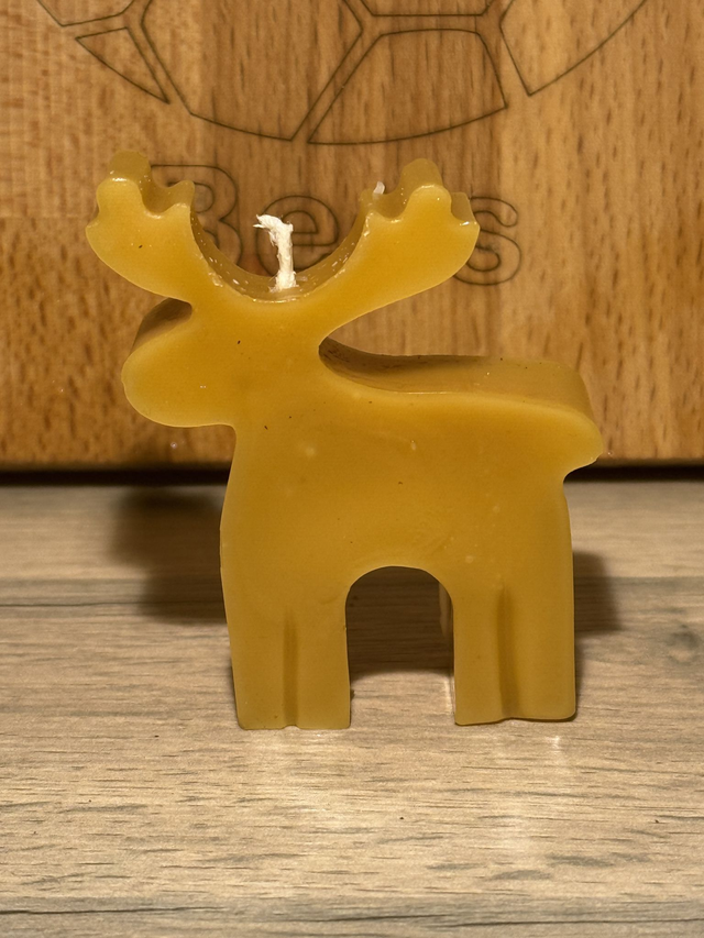 Small Flat Reindeer Shaped Candle - 100% Beeswax