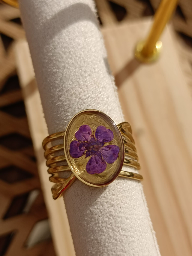 Bague Large Multirangs - Or - Fleur violette