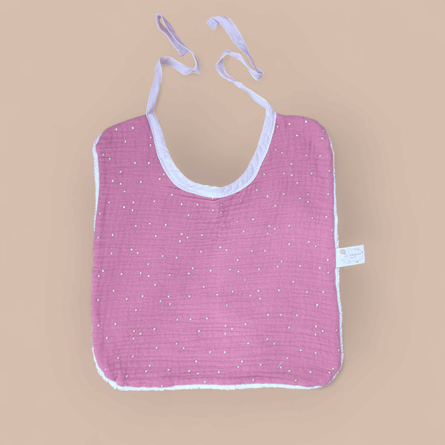 Bavoir classique Rose à pois doré