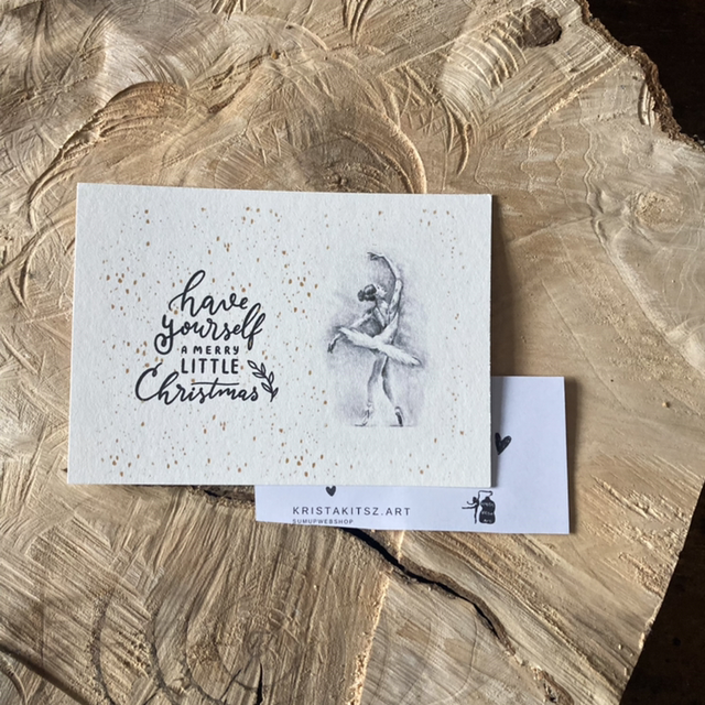 Kerst Postkaart Ballet tekening glitter | zonder envelop | platte ansichtkaart kerstkaart 