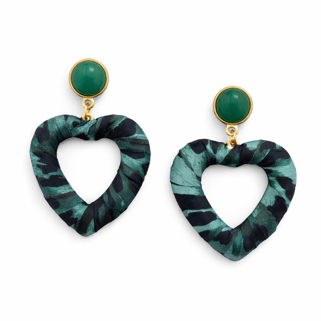 Pendientes acero animal print verde 