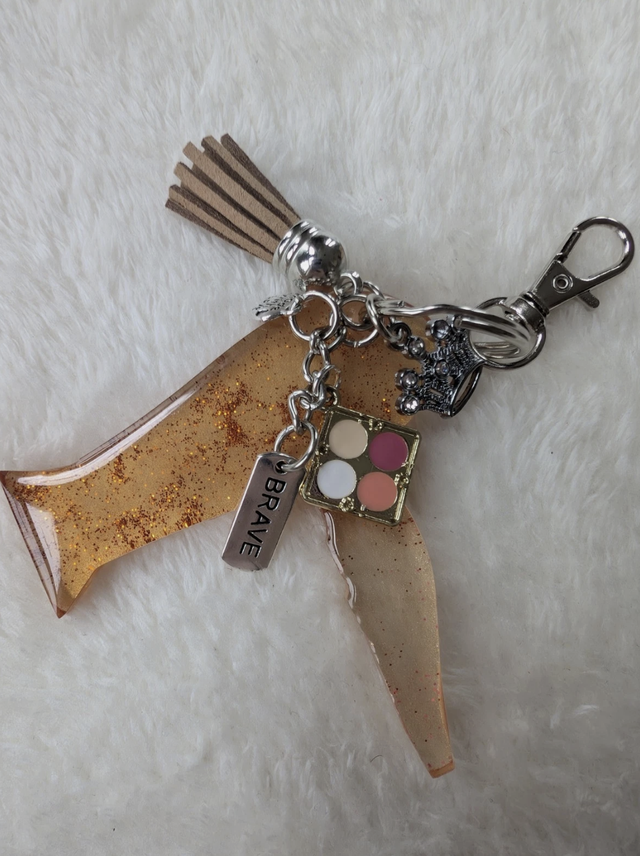 Hairdryer Keyring (Gold Glitter Design)