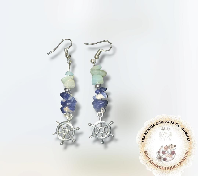Boucles d'oreilles sérénité en sodalite et Amazonite