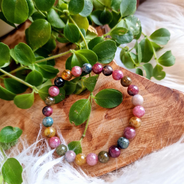 Rainbow Tourmaline 7mm Breaded Bracelet 