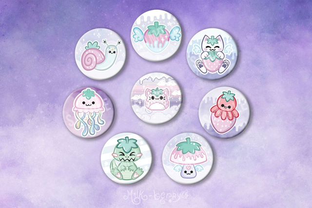 Badge 32mm Kawaii Animaux Fraises