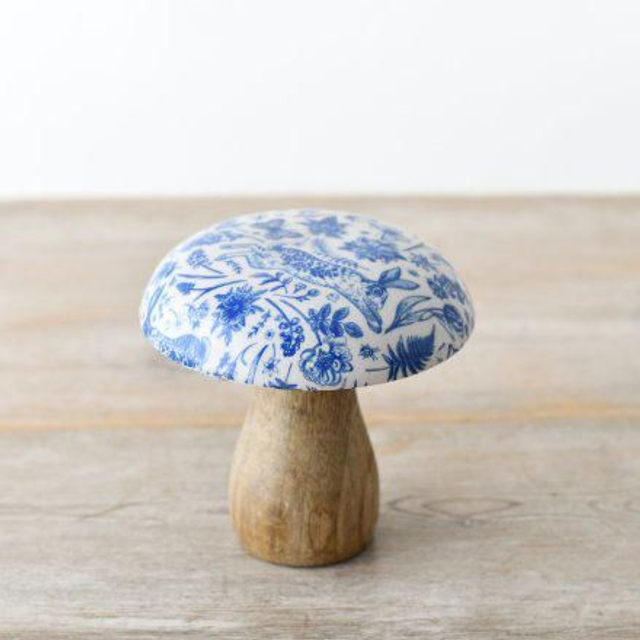 Blue Hare Wooden Mushroom, 10cm