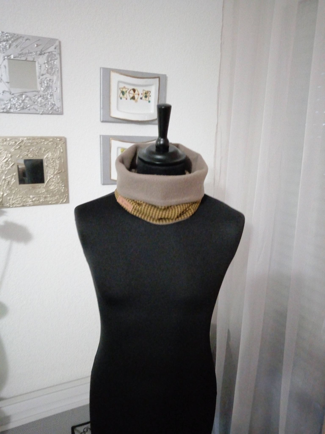 chèche marron  pied de poule  recto verso ras de cou  en tissu et doublure polaire cache cou pour homme		