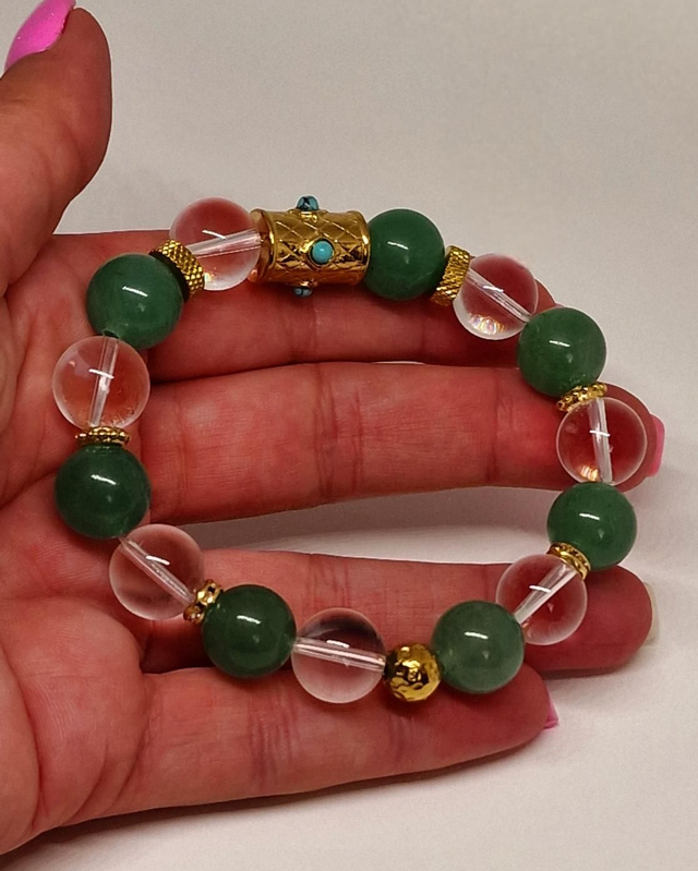 Bracelet de Cristal de roche et Aventurine XL en 1,2 cm