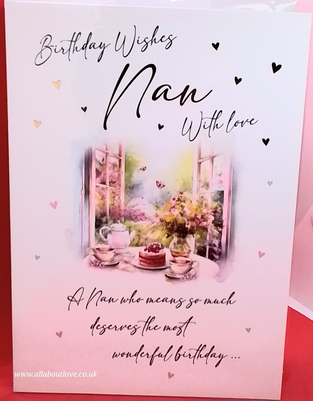Nan Birthday Card Stunning Design  Sentiment Words Tea and Cake Design 
