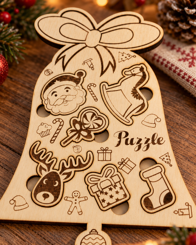 Puzzle natalizio a campana in legno – gioco per le feste