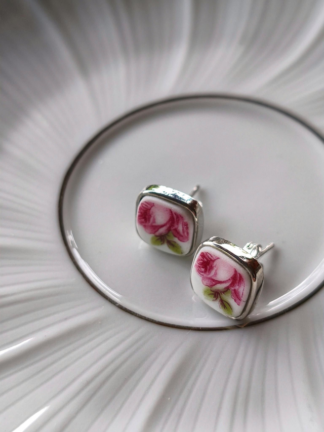 Boucles d&#039;oreilles carrées - porcelaine tchécoslovaque - Pirkenhammer no.2