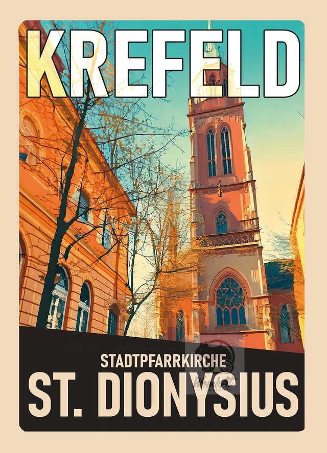 Reise-Retro-Poster Krefeld: Dionysiuskirche