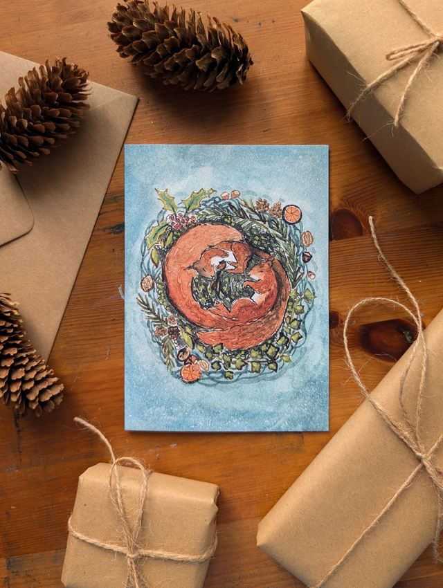 Red Squirrel Slumber Christmas Card