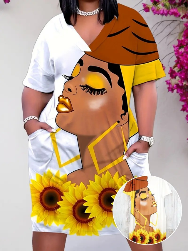 Women's Cartoon Portrait Elastic Dress