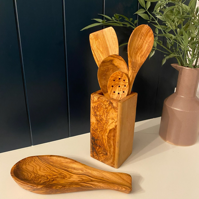 6 piece olive wood utensil set for kitchen