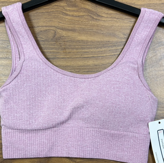 Pink Ribbed Sports Bra - Size Small - 094