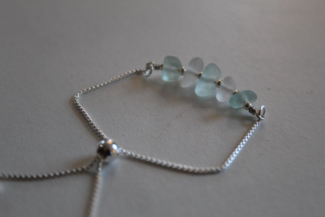 Pale blue and white seaglass bracelet 