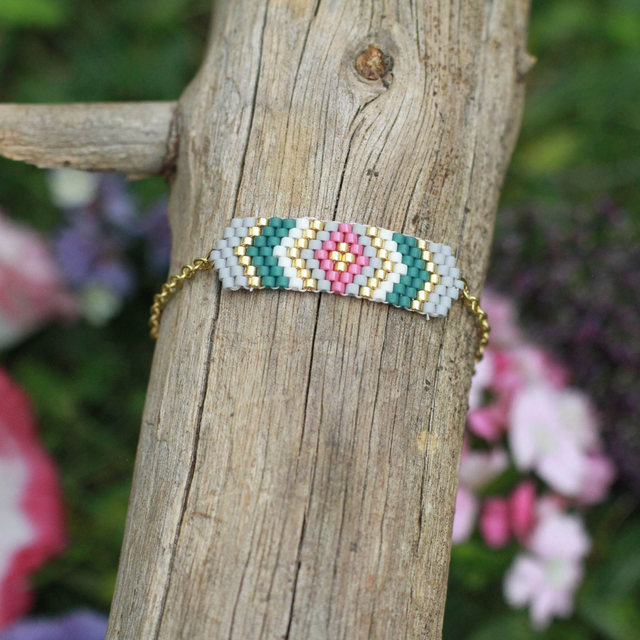 Bracelet Kaki doré rose#1