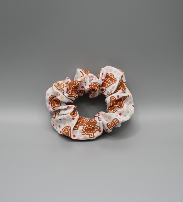 White polka dot gingerbread hair scrunchie 
