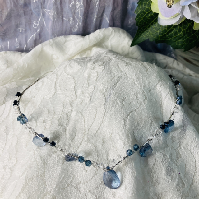 Blue Quartz Gemstones Wishbone Shaped Tiara Unique Beaded Tiara Hand-wired for Brides, Bridesmaids or Proms