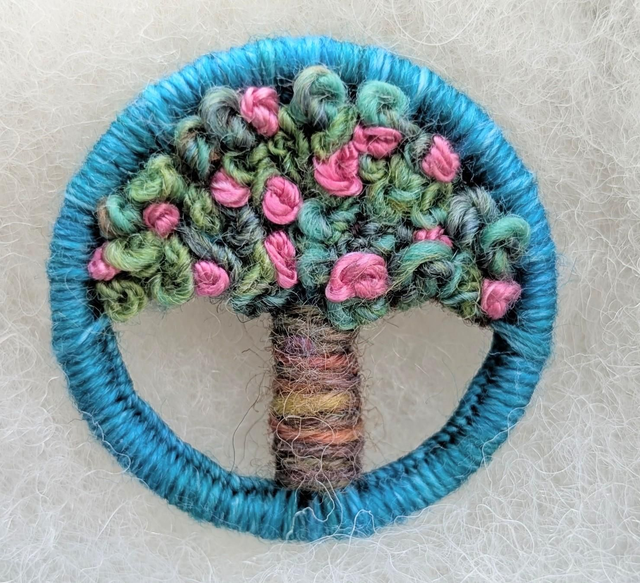 Dorset Button Brooch - pink and green 