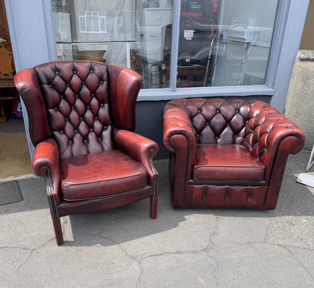 Oxblood Leather Wingback And Club Chair
