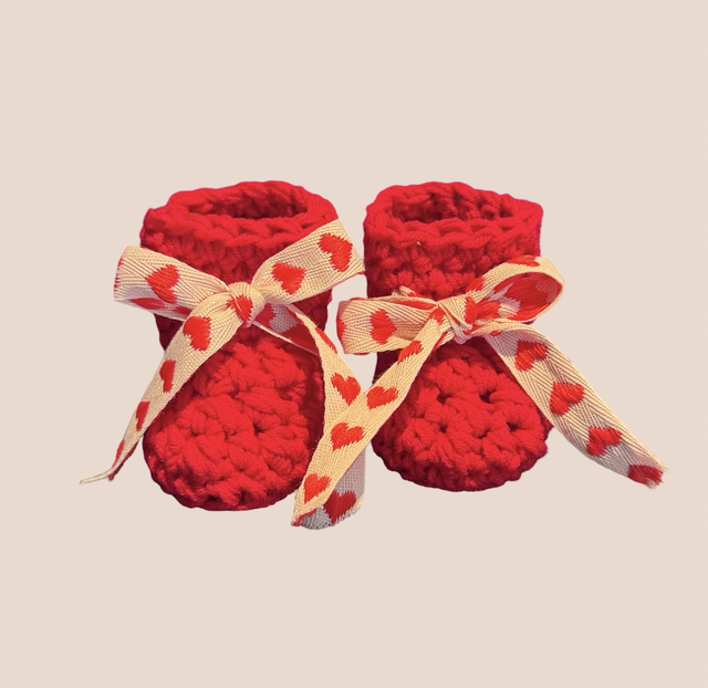 Heart Bow Booties - Red