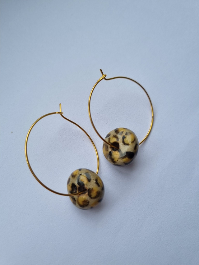 Animal Print Loop Earrings - Yellow/Black