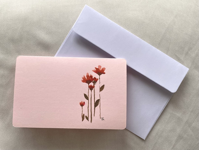 Doppelkarte abgerundet - Zarter Blumengruss