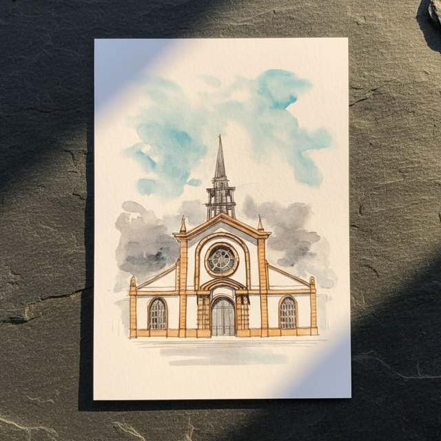 Encre et aquarelle - Église St Michel - Le François - Martinique - reproduction