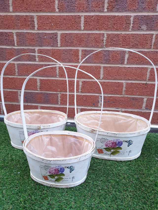 Oval Wooden Indoor Baskets with Handle - Set of 3 