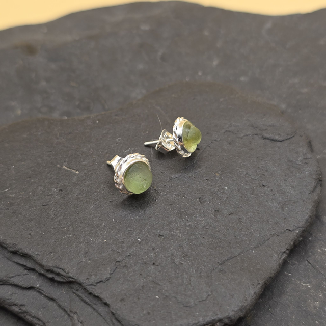 925 Studs Rope Edge Sterling Silver and Seaglass