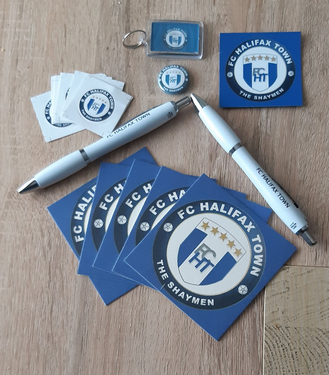 FC Halifax Town Gift Pack - Badge, Pens, Stickers, Beer Mats, Key Ring, Magnet