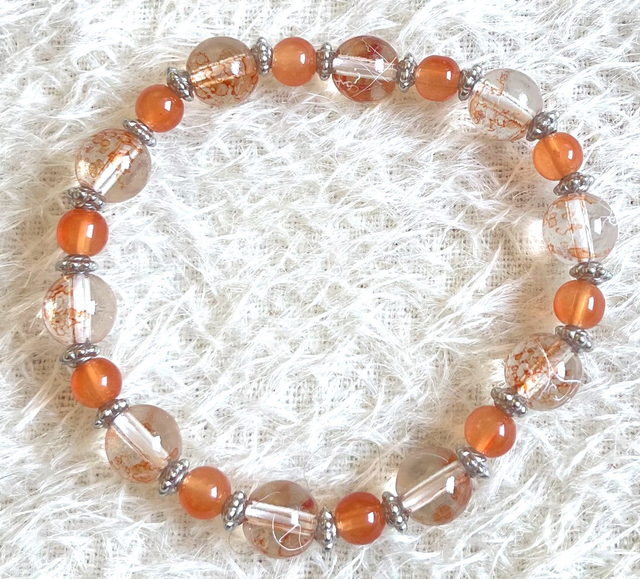 B38 - Bracelet perles verre orangé et métal