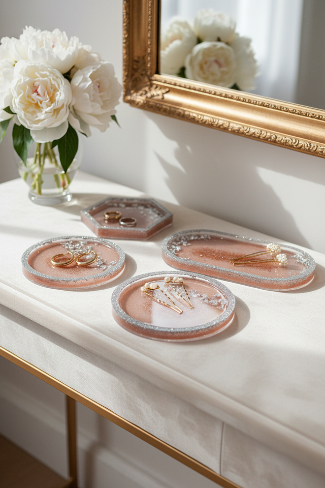 Ensemble de 4 plateau Vide poche design - Collection Nude argenté 