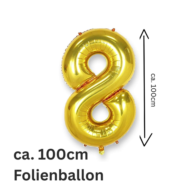 Folienballon GOLD, 100cm Zahl 8