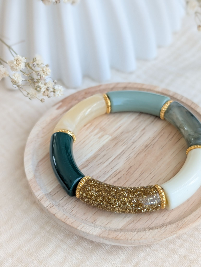 Bracelet jonc Marie vert sauge/ forêt glitter