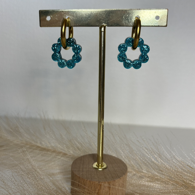 Pampilles fleur bleue paillettes