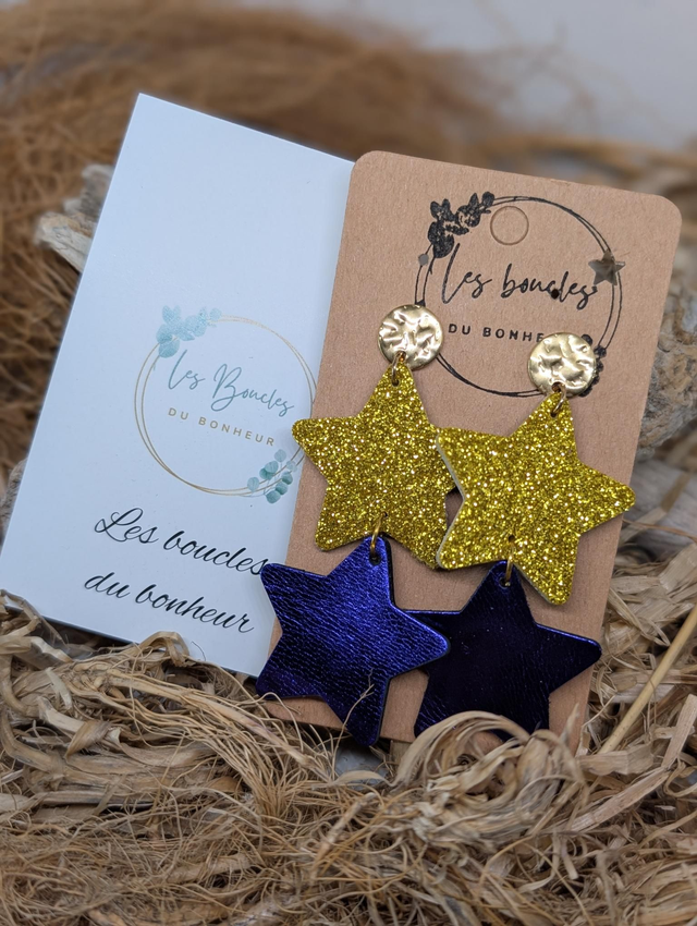 Boucles d&#039;oreilles Étoile doré paillettes violet ds004