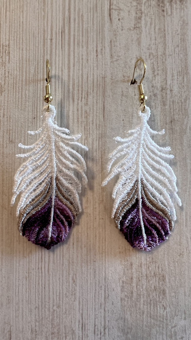 Boucles d'oreilles "feuilles tricolores" en dentelle