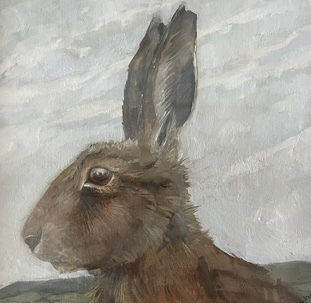 SP45 Profile (iv) Hare by Shelagh Popham,  Oil, 4 1/2 x 4 1/4 inches