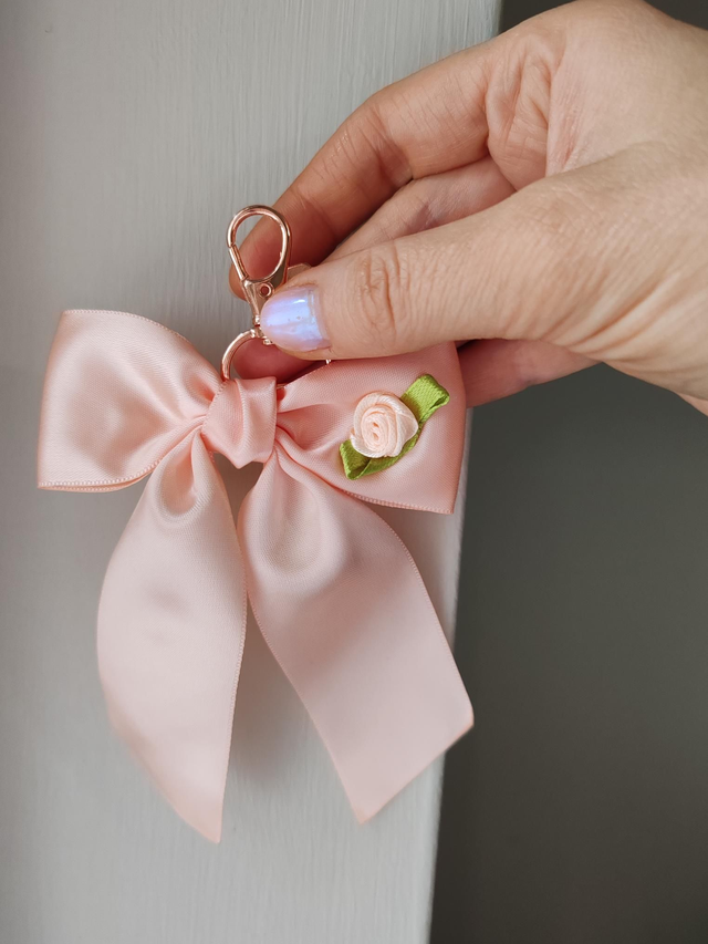 Peach rose bow keychain/bag charm