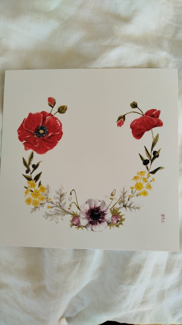 Carte  couronne de fleurs pour un malade ou un deuil .