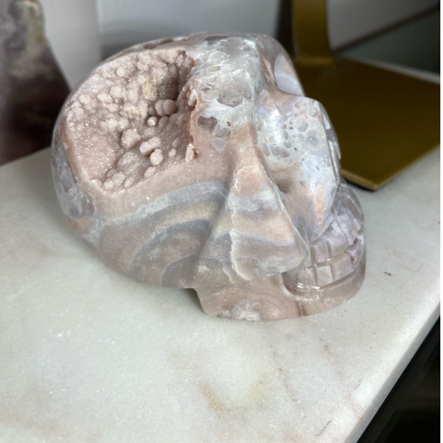 Pink Amethyst Sugar Druzy skull 