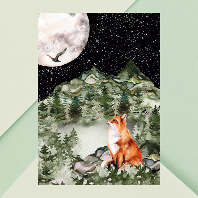 Harmonie : Renard Rouge sous la Pleine Lune - Décoration Murale Envoûtante / Harmony: Red Fox under Full Moon Print - Enchanting Wall Decor