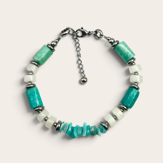 Bracelet BORA – Amazonite &amp; acier inoxydable argenté