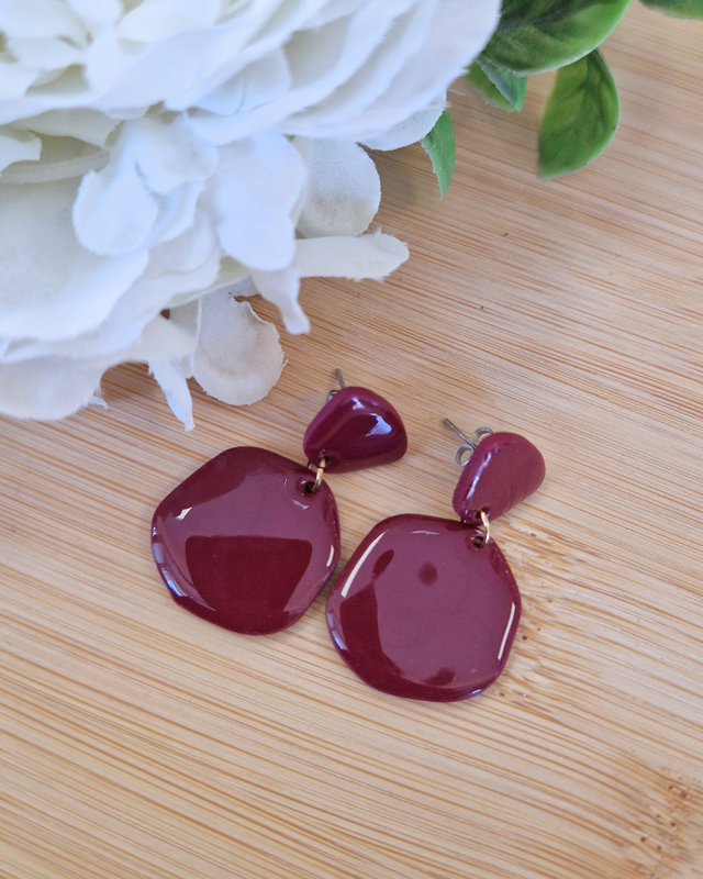 Affectueuse - Collection bordeaux - Boucles d’oreilles artisanales en pâte polymère et résine