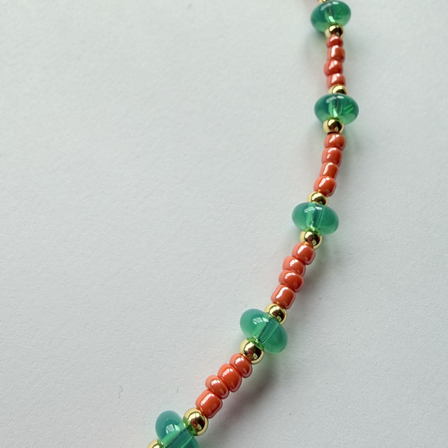 NALA - Coral Orange & Turquoise Beaded Choker Style Necklace