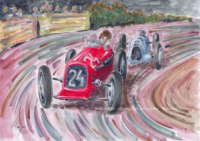 Artimotor onpaper acrílicos 23x31 - 1935 GP Monaco 4º Philipe Estancelin (Maserati 6C 34)